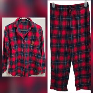 Lauren Ralph Lauren Pajama Set Sz M Plaid Red Green Logo
